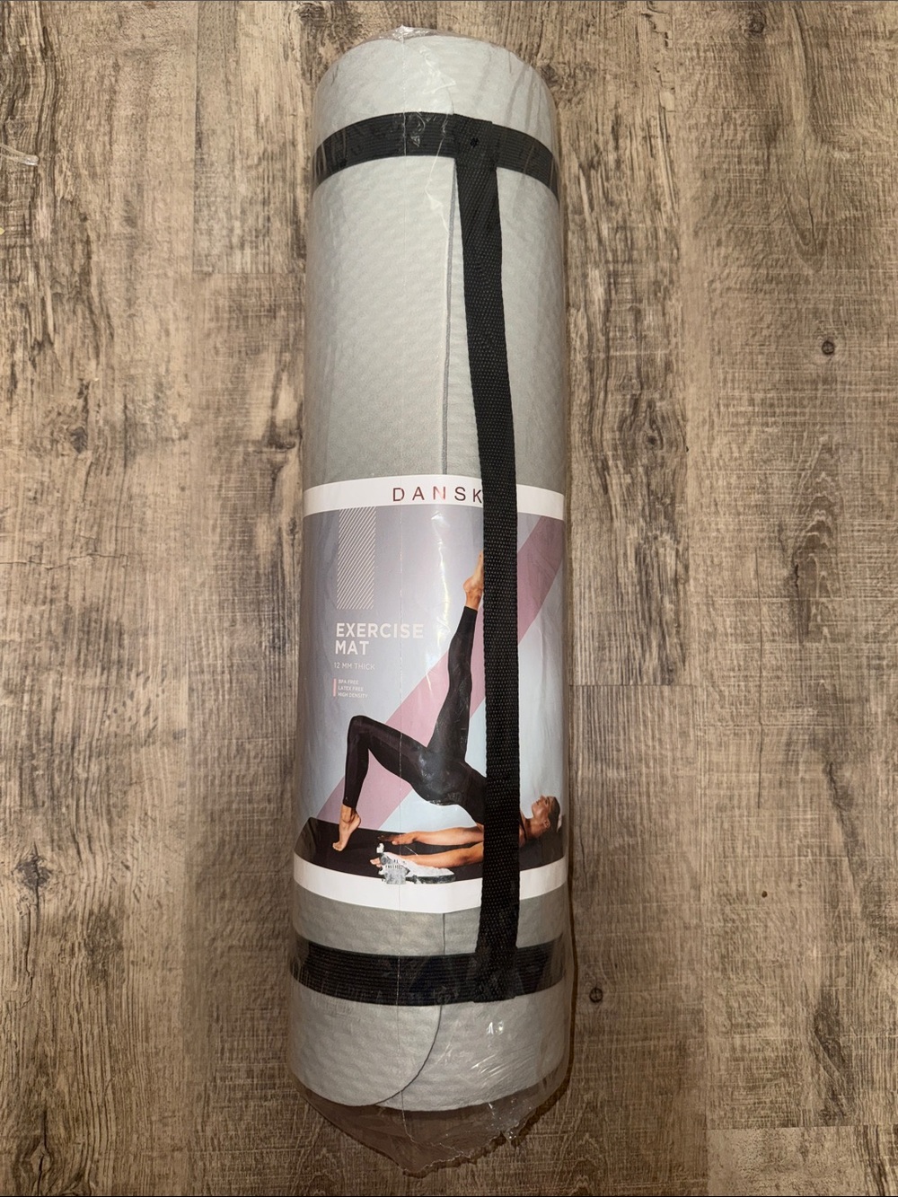 Dansk Light Gray Exercise Mat with Black Carry Strap
